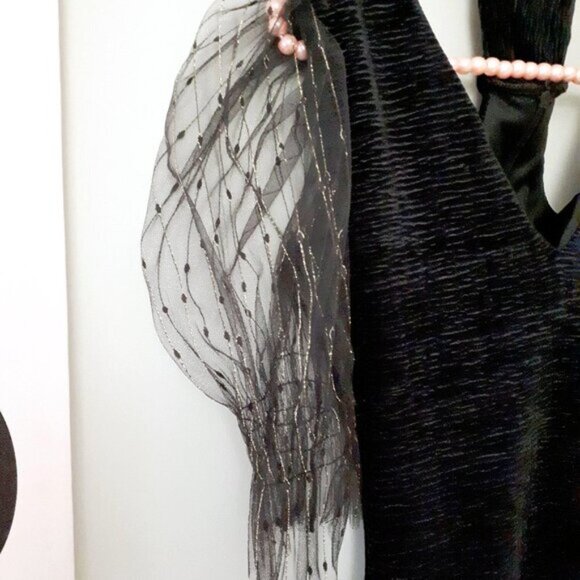 NWOT TFNC black & gold tulle sleeve choker velvet mini dress - Picture 13 of 13